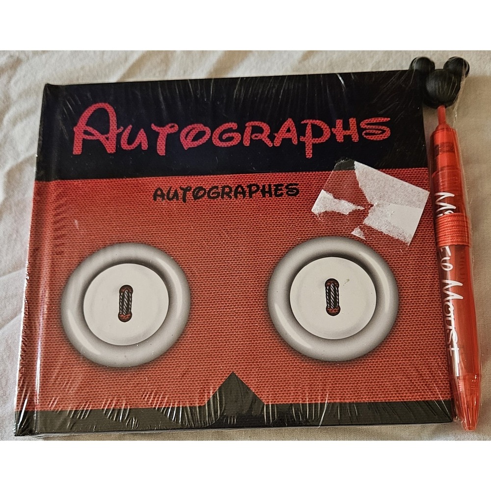 Disney Store Autographs Notebook & Mickey Mouse Pen Set Sealed Red Black